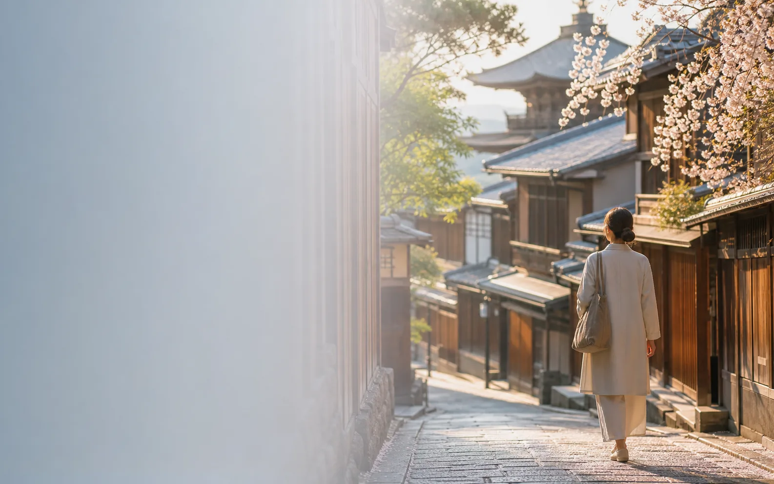 Traveler exploring a traditional street in Kyoto, Japan
